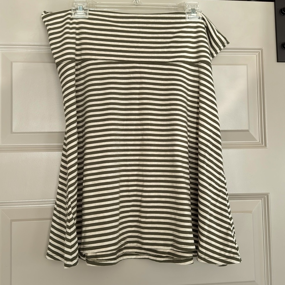 Striped Knit A-Line Skirt in Olive and White